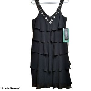 Jones Wear little black slip dress with studded accent neckline. SZ 10